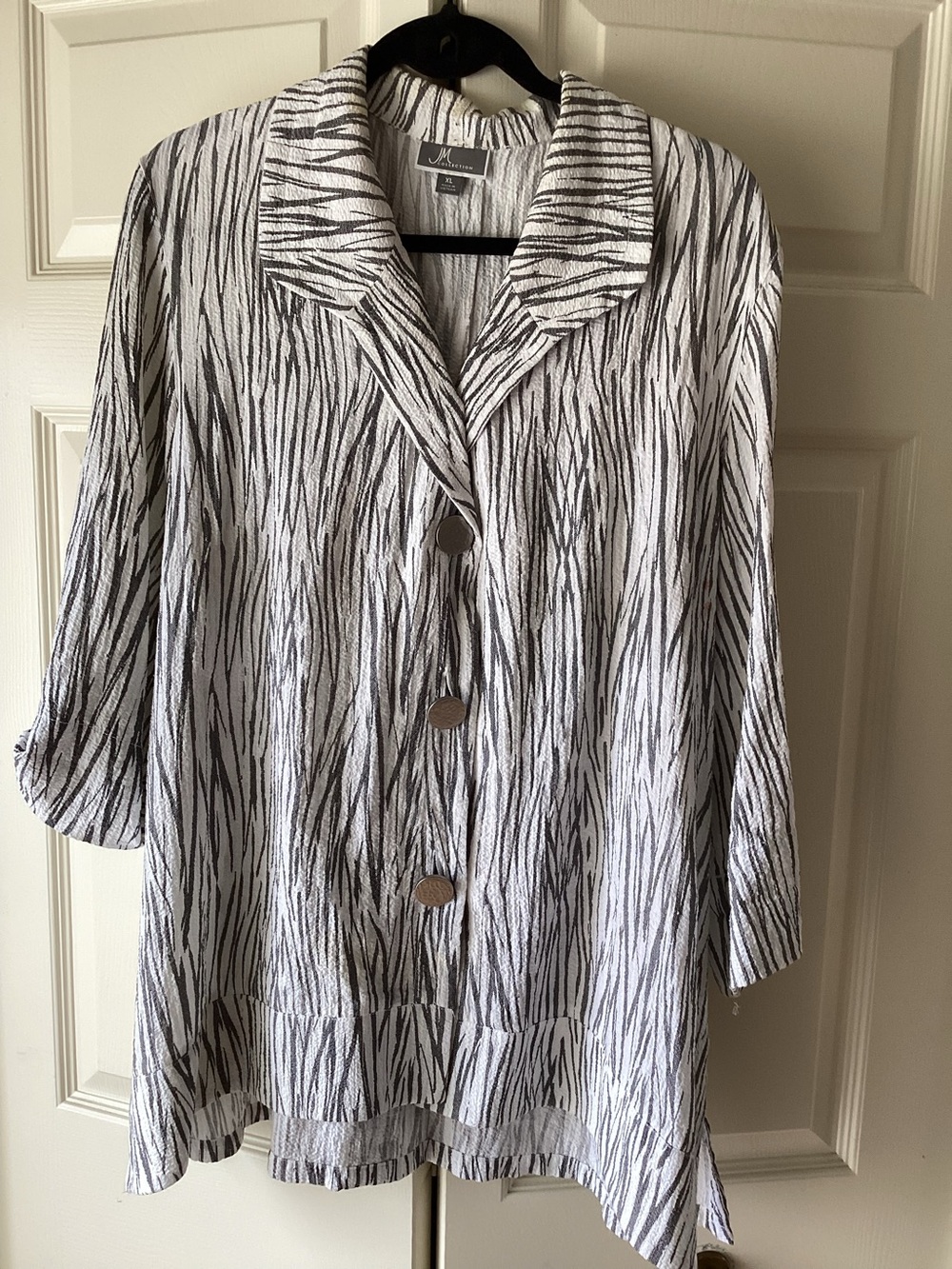 JM Collection Black & White Zebra-Print Button Front Jacket
